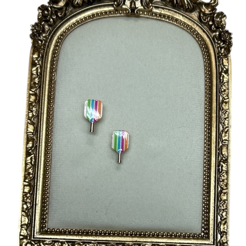 Pickleball paddle Colorful Striped Earrings